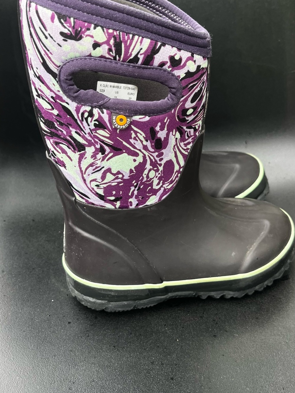 Bogs Kids' Classic Winter Marble Purple Multi Waterproof Boots size 11